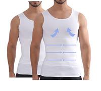 Henicepte Men Slimming Tummy Control Chest Compression Hide Gynecomastia Undershirt Shapewear, 2 Pack White, XXL
