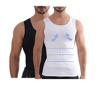 Henicepte Men Slimming Tummy Control Chest Compression Hide Gynecomastia Undershirt Shapewear, 2 Pack:Black/White, L
