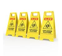 Henka 4-Pack Slow Kids Playing Sign, 24" Height, Kids at Play Safety Signs, 2 Sided A-Shaped Frame Child Safety Caution Signs, Folding Slow Children Playing Sign for Street, Driveway - Bright Yellow