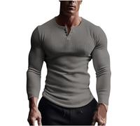 Henley Long Sleeve Men UK Clearanc Men's Long Sleeve Tops Plain Elastic Ribbed Long Sleeve T-Shirt Pullover Muscle Fit Sport Cotton Tee Shirt Casual Shirt Tops for Men Dark Gray