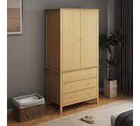 Henley Premium Oak-Effect Wardrobe, 2 Doors & 3 Drawers, Hanging Rail, Golden