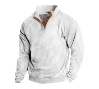 Henley Pullover Half Zip Pullover Men's Without Hood Slim Fit Long Sleeve Plain Long Sleeve Vintage Henley Shirt Long Sleeve Slim Fit Outdoor Shirts, White, L