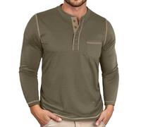 Henley Shirt Men's Button Down Long Sleeve Shirt Regular Slim Fit Muscle Shirt Comfortable Top Men's Sports Shirts Outdoor Fitness Long Shirt Vintage Casual Shirt Cotton Functional Shirt, Green, XXL