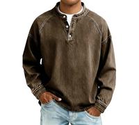 Henley Shirts for Men Button Down Tshirts Loose Fit Long Sleeve Tshirts Retro Washed Snap T-Shirts Comfortable Crew Neck T-Shirts Wrinkle Free Casual T Shirt Breathable Sports Tee Tops Brown