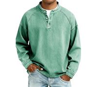 Henley Shirts for Men Button Down Tshirts Loose Fit Long Sleeve Tshirts Retro Washed Snap T-Shirts Comfortable Crew Neck T-Shirts Wrinkle Free Casual T Shirt Breathable Sports Tee Tops Light Green