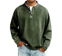 Henley Shirts for Men Button Down Tshirts Loose Fit Long Sleeve Tshirts Retro Washed Snap T-Shirts Comfortable Crew Neck T-Shirts Wrinkle Free Casual T Shirt Breathable Sports Tee Tops Army Green