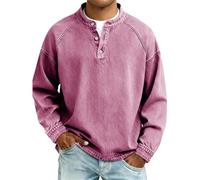 Henley Shirts for Men Button Down Tshirts Loose Fit Long Sleeve Tshirts Retro Washed Snap T-Shirts Comfortable Crew Neck T-Shirts Wrinkle Free Casual T Shirt Breathable Sports Tee Tops Pink