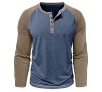 Henley Shirts for Men Casual Long Sleeve Regular Fit Vintage Tshirts Fall Sleeping Sports Lightweight Running Work Tees Blue