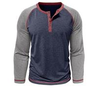 Henley Shirts for Men Casual Long Sleeve Regular Fit Vintage Tshirts Fall Sleeping Sports Lightweight Running Work Tees Navy