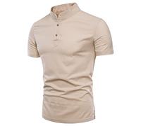 Henley Shirts for Men Cotton Linen Half Roll Up Cuffed Long Sleeve T-Shirt Casual Button Down Shirt Beach Tops Blouse Camisas De Lino para Hombre(Black, L)