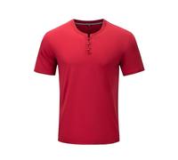 Henley Shirts for Men Crewneck Half Sleeve Casual Tshirts Summer Cotton Knot Button Top Plain Comfy Grandad T Shirt Holiday Beach Collarless Shirts Red