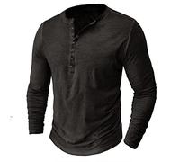 Henley Shirts for Men Distressed Long Sleeve T-Shirts Classic Retro Cotton Shirt Button Washed Tops Casual Blouses Puloberes De Hombre(Dark Gray, M)