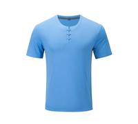 Henley Shirts for Men Half Sleeve Summer Casual Tshirt Crewneck Knot Button Plain Tops Cotton Beach Collarless Shirts Comfy Holiday Grandad T Shirt Blue