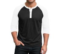 Henley Shirts for Men Jersey Baseball Color Block T-Shirts Raglan Long Sleeve Shirt Button Down Tops Casual Blouses(Z02-Black, L)