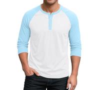 Henley Shirts for Men Jersey Baseball Color Block T-Shirts Raglan Long Sleeve Shirt Button Down Tops Casual Blouses(Z11-White, M)