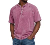 Henley Shirts for Men, Retro Distressed Washed Short Sleeve Design, Lightweight Casual Tops with Functional Pockets for Comfortable Daily Use