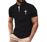 Henley Shirts for Men Short Sleeve Christian Cross Shirt Button Down T-Shirts Stand Collar Tops Casual Tees Blouse Playeras De Moda para Hombre(Black, XXXL)