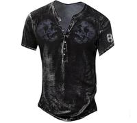 Henley Shirts for Men Short Sleeve Retro Half Button Down Shirt Distressed Washed T-Shirts Casual Blouse Summer Tops Camisa De Hombre Manga Corta(Black, XXL)