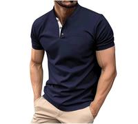 Henley Shirts for Men UK Warehouse Clearance, Mens Short Sleeve Shirt Golf Polo Shirt Solid Color Button Down Summer Tops Regular Fit Casual Grandad Neck Holiday Beach Shirt with Pocket S-3XL