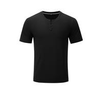 Henley T Shirt Mens Casual Half Sleeve Crewneck Tshirt Summer Knot Button Cotton Collarless Shirts Plain Holiday Grandad Shirt Beach Comfy Tops Black
