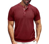 Henley T Shirt Mens Summer Short Sleeve Button Down Round Neck Solid Color Casual Shirts Comfy Daily Classic Stylish Knitted Texture Tees Breathable Lightweight Sport Running Tshirt T-Shirt