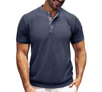 Henley T Shirt Mens Summer Short Sleeve Button Down Round Neck Solid Color Casual Shirts Comfy Daily Classic Stylish Knitted Texture Tees Breathable Lightweight Sport Running Tshirt T-Shirt