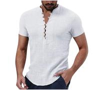 Henley T Shirt Mens UK Sale Clearance Solid Color Cotton Linen Shirts Summer Short Sleeve Tops Plain Breathable Buttons Basic Tees Stand Collar Casual Beach Shirts