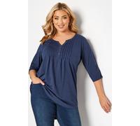 Yours Curve Denim Pintuck Henley T-Shirt - Women's - Plus Size Curve
