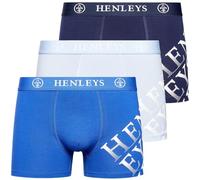 Henleys 3 Pack Mens Original Designer Boxer Shorts, Essential Underwear Multipack Elasticated Waistband Boxers Gift Box Everyday Trunks Classic Fit Underpants Blue S