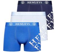 Henleys 3 Pack Mens Original Designer Boxer Shorts, Essential Underwear Multipack Elasticated Waistband Boxers Gift Box Everyday Trunks Classic Fit Underpants Blue XXL