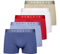 Henleys 5 Pack Mens Original Designer Boxer Shorts, Essential Underwear Multipack Elasticated Waistband Boxers Gift Box