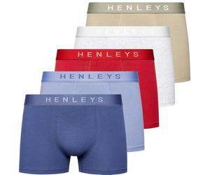 Henleys 5 Pack Mens Original Designer Plain Boxer Shorts, Essential Underwear Multipack Elasticated Waistband Boxers Gift Box Everyday Trunks Classic Fit Underpants Blue/Red/Pale Blue/Khaki/Grey XXL