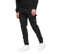 Henleys Mens Designer Fleece Jogging Bottom Jog Pants Classic Logo Tracksuit Bottoms Cuffed Closed Cuff with Drawcord Waist Basic Core Sweatpants Lounge Dark Black M