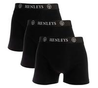 Henleys Mens McBlacken 3 Pack Boxer Shorts in Black Cotton - Size Large