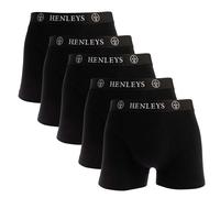 Henleys Mens McBlacken 5 Pack Boxer Shorts in Black Cotton - Size Small
