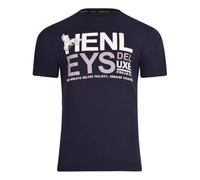 Henleys Mens Original Designer Classic Logo Crew Neck T Shirt Retro Summer Classic Breathable & Lightweight Ideal for Leisure & Summer Navy XL