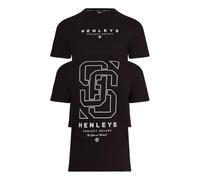 Henleys Mens Original Front and Back Logo Designer Crew Neck T Shirt Short Sleeve Casual Men's Tops Large Back Print Black M