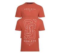 Henleys Mens Original Front and Back Logo Designer Crew Neck T Shirt Short Sleeve Casual Men's Tops Large Back Print Red M