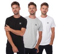 Henleys Mens Triphen 3 Pack T-Shirt in Black Grey White Cotton - Size X-Large