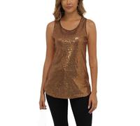 Henly Women's Sequin Tops Sleeveless Sparkle Sequin Tank Top Shimmer Vest Glitter Camisole, Brown, L