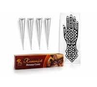 Henna 4 Pack And Stencil Kit Henna Mehndi Cones for Temporary Tattoos | Premium Ready-to-Use Paste for Festivals