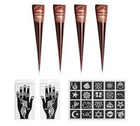 Henna Cones, 4-Piece Crimson Henna Paste with 20 Stencils and Hand Templates, for Body Art, Ready to Use for Festivals