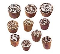 Henna Print Stamps Classy Small Round Shape Wooden Blocks (Set of 10) Htag2155