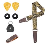 Hennaja Adjustable Guitar Strap Includes 2 Strap Locks & 2 Matching Picks & 1 Picks Holder & 1 leather Strap Button., 1-rose Yellow, 1 Pack Of
