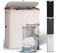 HENNEZ 141L Bamboo Beige Laundry Basket with Lid - Laundry Bin With Removable B