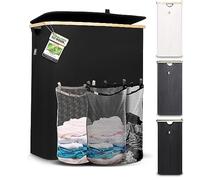 HENNEZ 150L Extra Large Laundry Basket 3 Compartments - Family Laundry Hamper Basket with Removable Bags - 3 Section Laundry Basket with Lid - Dirty Laundry Sorter for Laundry Bin