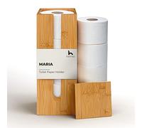 HENNEZ Bamboo Toilet Roll Storage 3 Rolls with Lid - Free Standing Toilet Roll Holder Free Standing Bathroom Toilet Loo Roll Holder Stand -Toilet Roll Holders Free Standing, Toilet Paper Holder Basket