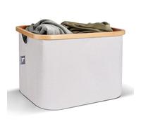 HENNEZ Canvas Kallax Storage Boxes for Shelves - Foldable Laundry Basket Kallax Insert - Collapsible Wardrobe Storage Box Towel Storage Baskets for Linen Toy Cube Storage Box Organiser, Bamboo Handles