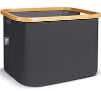 HENNEZ Canvas Kallax Storage Boxes for Shelves - Foldable Laundry Basket Kallax Insert - Collapsible Wardrobe Storage Box Towel Storage Baskets for Linen Toy Cube Storage Box Organiser, Bamboo Handles