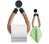 HENNEZ Toilet Roll Holder Wall Mounted - Natural Handmade No Drill Self Adhesive Toilet Roll Holder with rope - Wooden Toilet Roll Holders - Towel Holder Wooden Bathroom Accessories - Loo Roll Holder